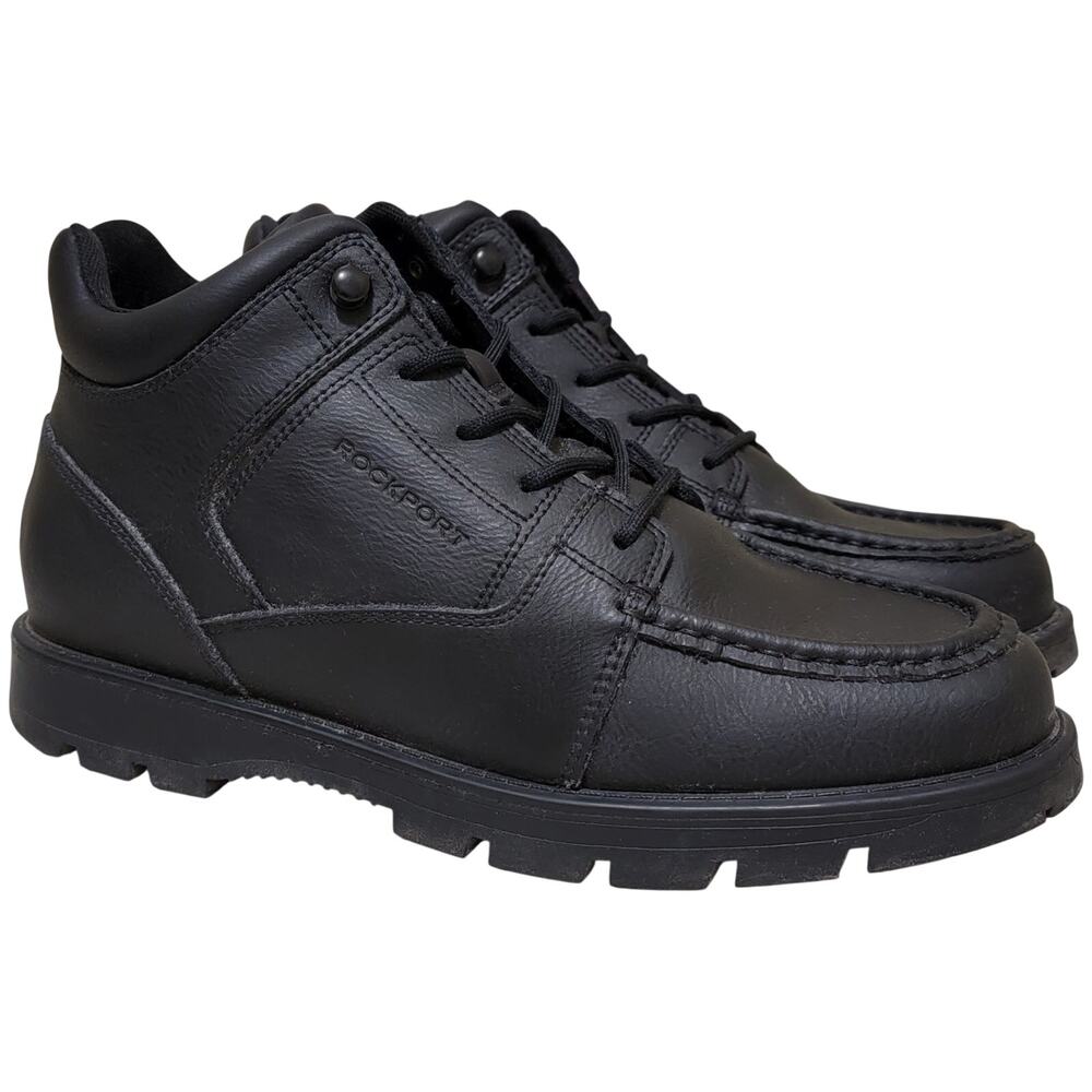Rockport Men Umber Waterproof Moc Toe Combat Boots Size US 10M Black Leather